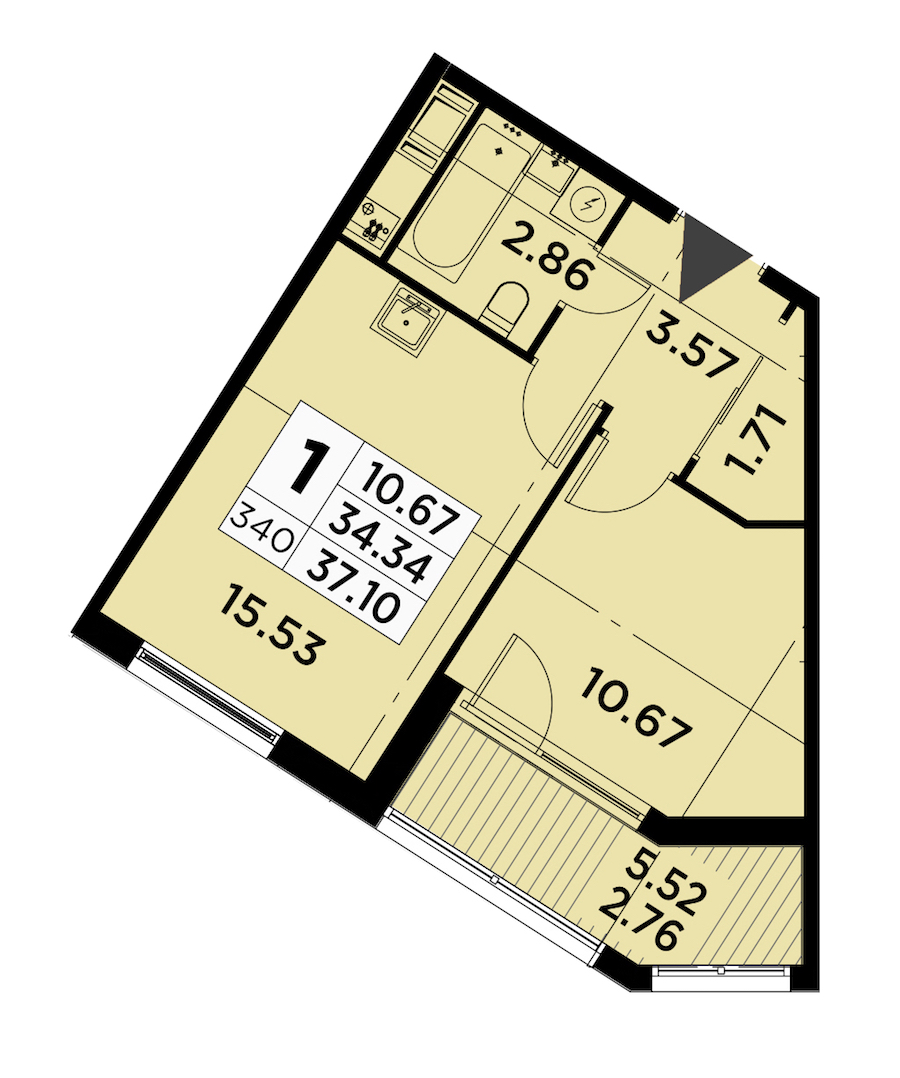 1-комнатная квартира 37.1 м², 12/14 эт., ЖК «GloraX City Zanevsky»